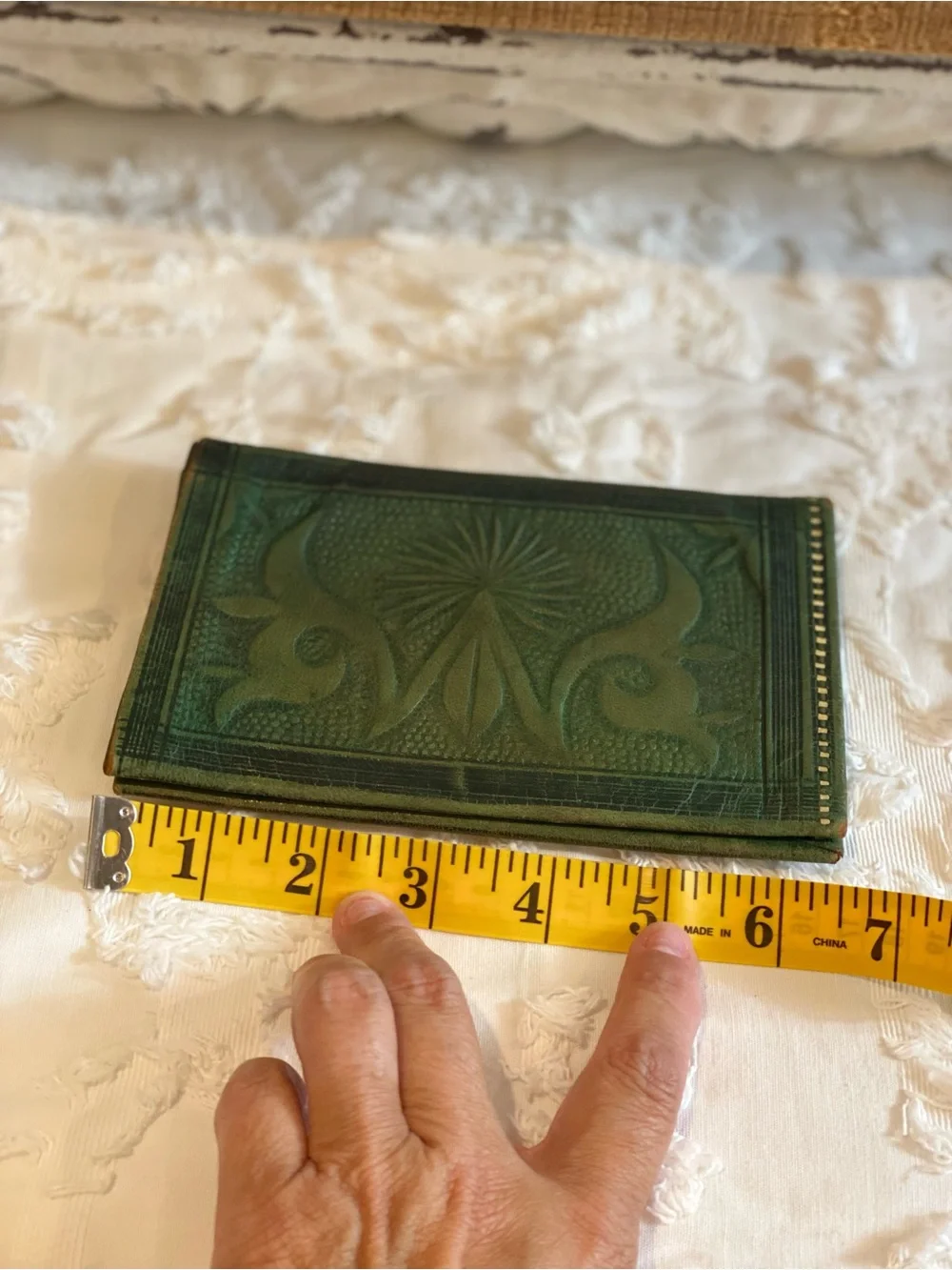 Vintage embossed Green Embossed Leather Wallet